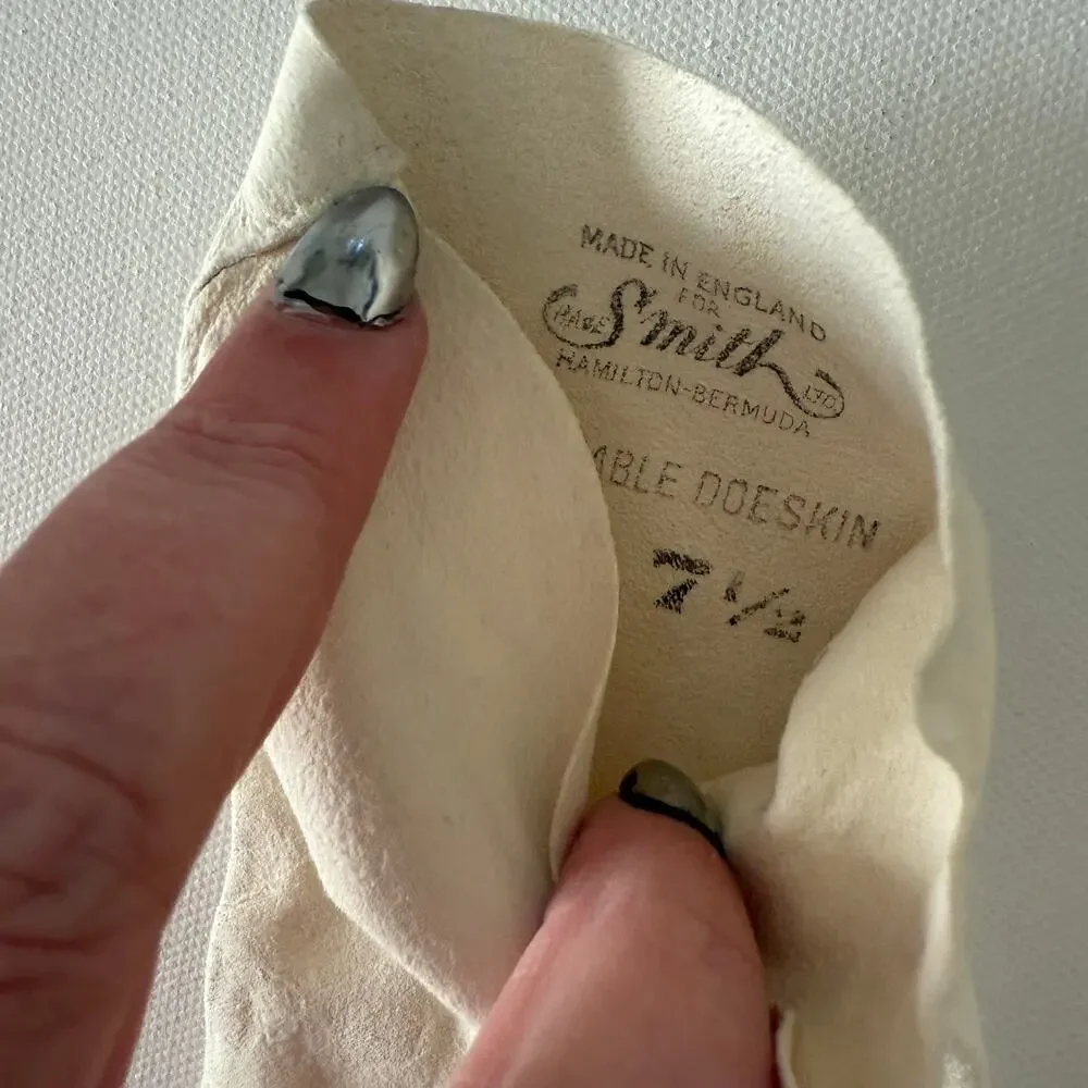 50s SMITH Vintage White Washable Doeskin Mid-forearm 4 Button Gloves 7 1/2